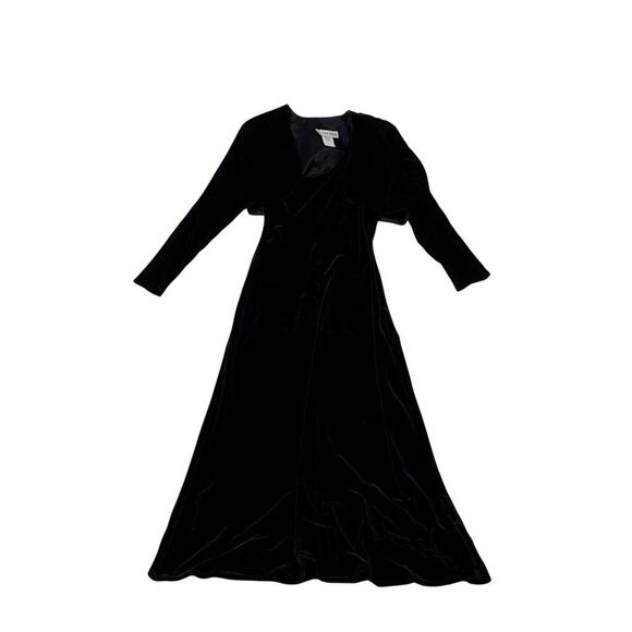 Roberta Vintage 90s One Shoulder Black Velvet Maxi Dress w Bolero Jacket -Size L - Picture 1 of 7